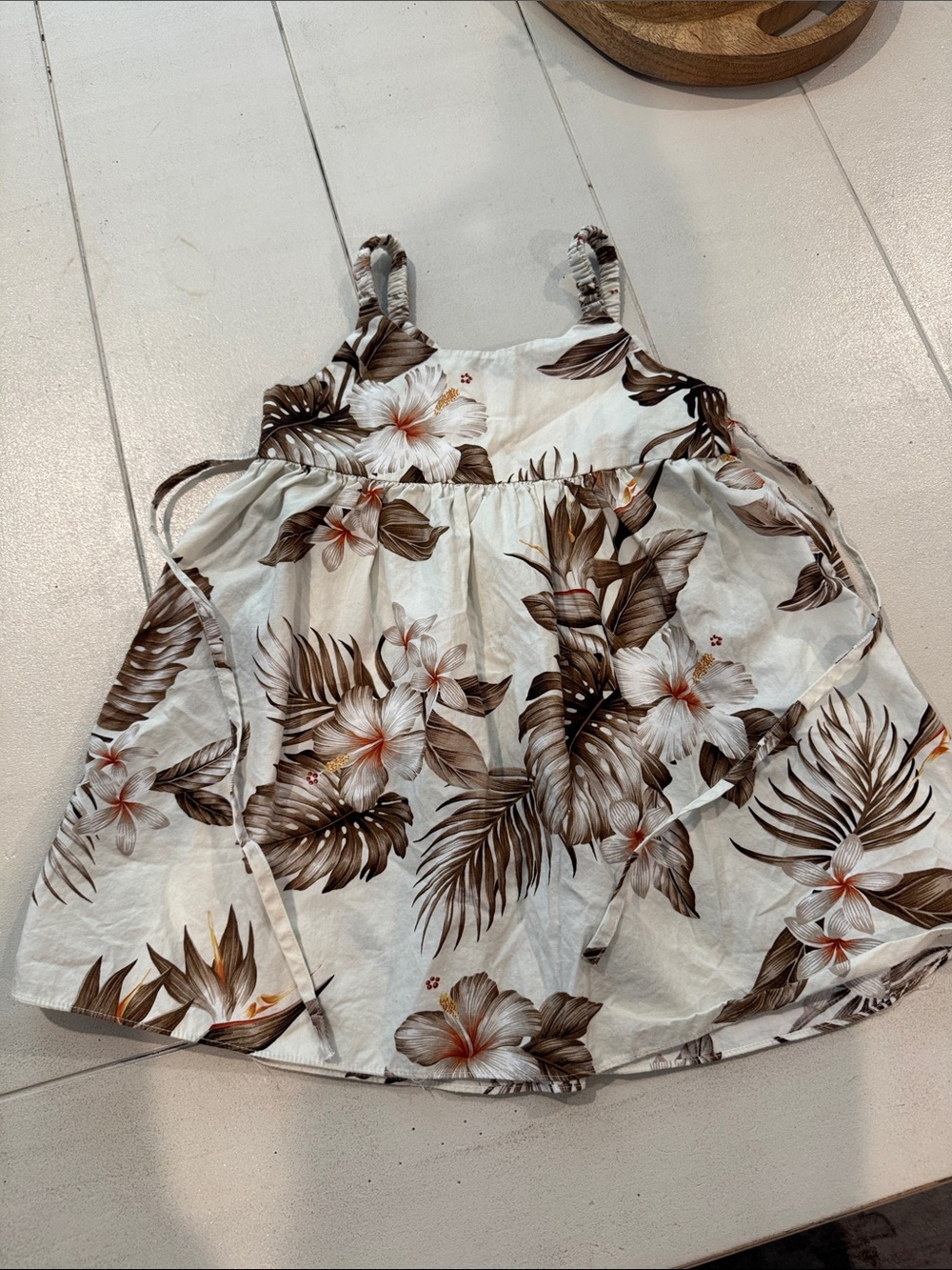 Girls Floral Tie-Back Camisole Dress - White & Brown